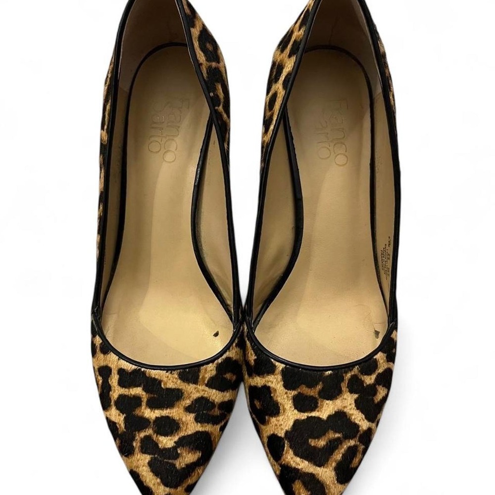 Franco Sarto Frankie2 Wedge Pumps Womens 8.5 Brown Leopard Excellent Calf Hair